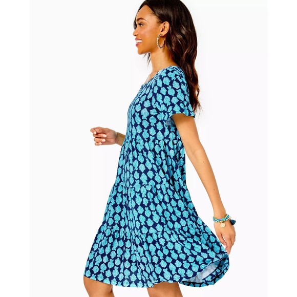 Lilly Pulitzer Jodee Short Sleeve Swing Dress Cotton Printed Ruffle XS 282110 - Picture 3 of 8